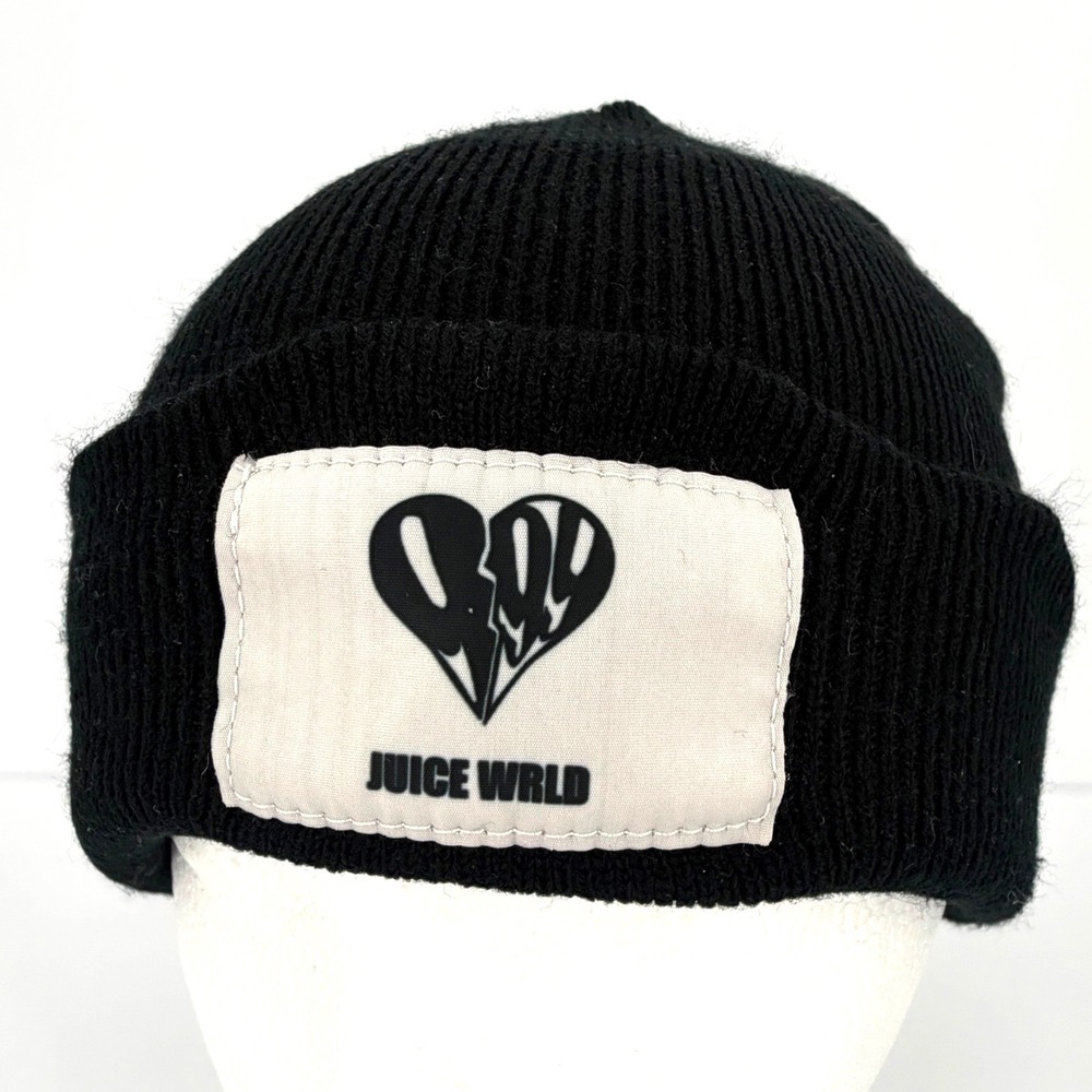 Juice WRLD 999 Black Cuffed Beanie Logo Patch Hip Hop Rap Merch